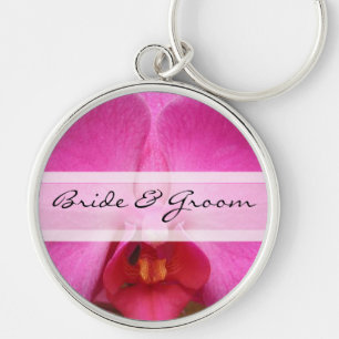 Elegant Rosa Orchid Bröllop Keychain Rund Silverfärgad Nyckelring