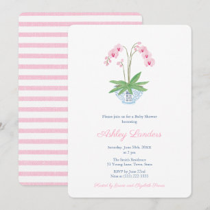 Elegant Rosa Orchid Chinoiserie Girl Baby Shower I Inbjudningar