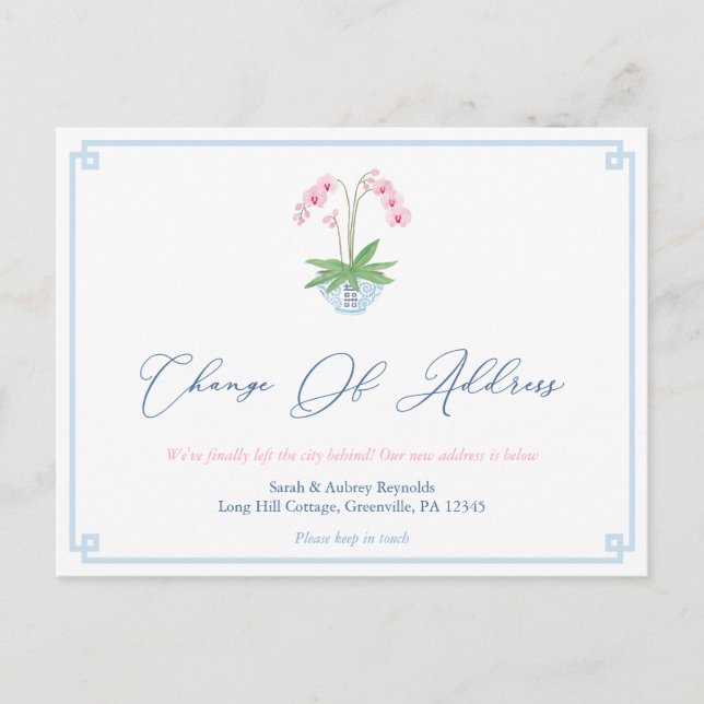 Elegant Rosa Orchid Ginger Burk Byte av Adress Meddelande Vykort (Framsida)