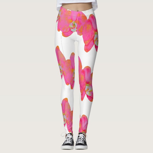 Elegant Rosa Orchid vattenfärgsmålning Leggings (Framsida)