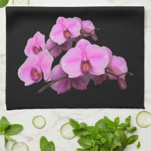 Elegant Rosa Orchids Phalaenopsis on Black Kökshandduk