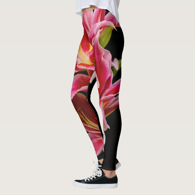 Elegant Rosa Oriental Lilies Leggings (Vänster)