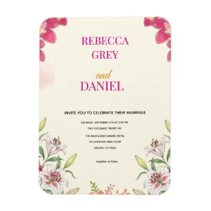 Elegant rosa orkidé och lilja blomsterinbjudan magnet