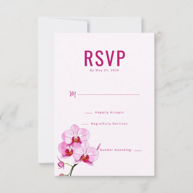 Elegant Rosa Orkidé RSVP OSA Kort (Framsida)