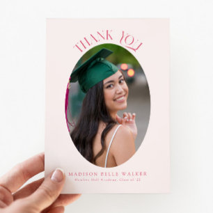 Elegant Rosa Oval Studenten Photo Tack Kort