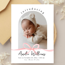 Elegant rosa överlagringsfoto för födelseannonseri tack kort