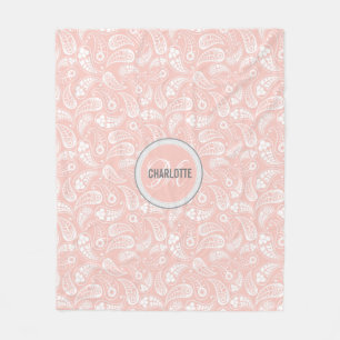 elegant rosa paisley monogram namn fleecefilt