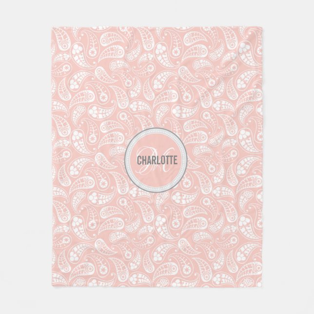 elegant  rosa paisley monogram namn fleecefilt (Framsidan)