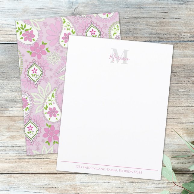 Elegant Rosa Paisley Snyggt Preppy Monogram (Skapare uppladdad)