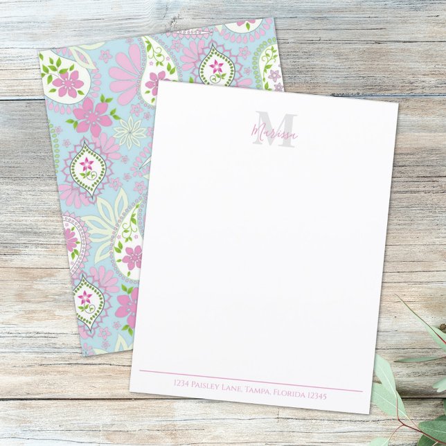 Elegant Rosa Paisley Snyggt Preppy Monogram (Skapare uppladdad)