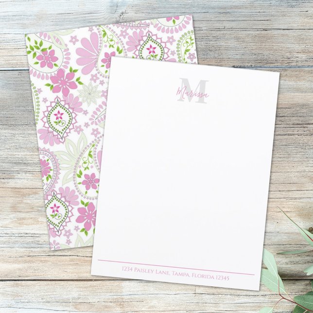 Elegant Rosa Paisley Snyggt Preppy Monogram (Skapare uppladdad)