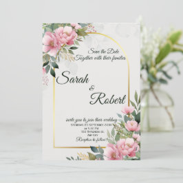 Elegant Rosa Påsklilja Blommig Spara Datum-kort Inbjudningar