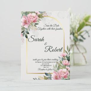 Elegant Rosa Påsklilja Blommig Spara Datum-kort Inbjudningar