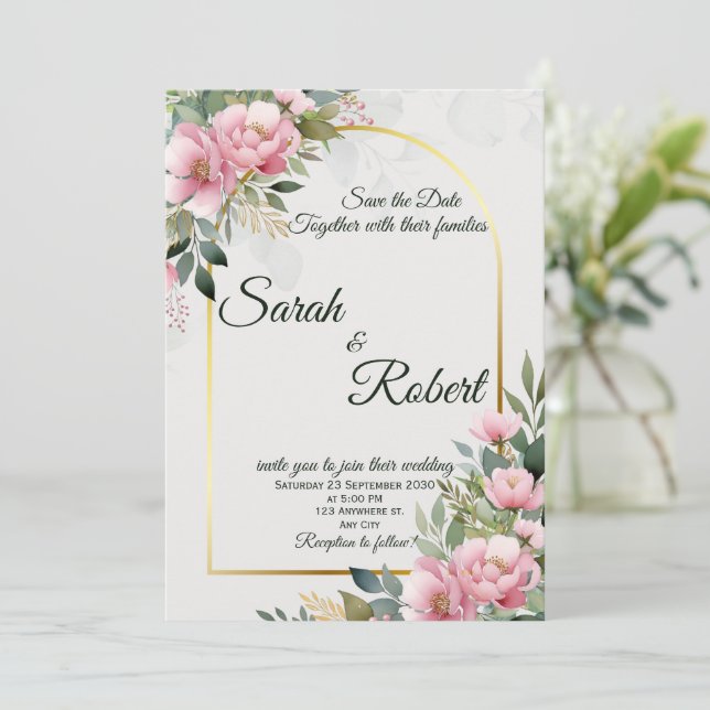 Elegant Rosa Påsklilja Blommig Spara Datum-kort Inbjudningar (Stående Fram)
