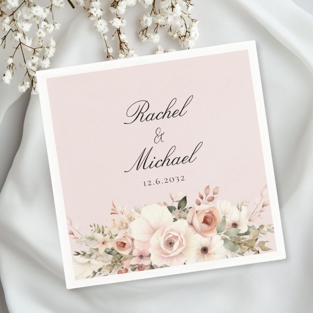 Elegant,  rosa, pastel, blombukett pappersservett (Personalized, elegant, white, pastel, flower bouquet napkins)