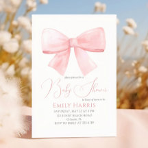 Elegant  Rosa Pastel Bow Girl Baby Shower