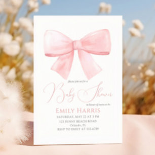 Elegant  Rosa Pastel Bow Girl Baby Shower Inbjudningar