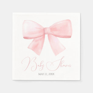 Elegant  Rosa Pastel Bow Girl Baby Shower Pappersservett