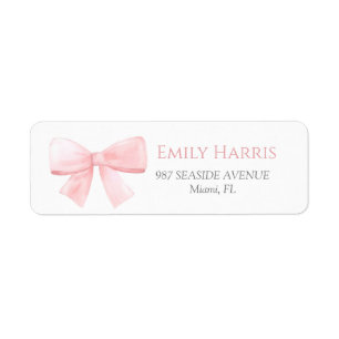 Elegant  Rosa Pastel Bow Girl Baby Shower Returadress Etikett