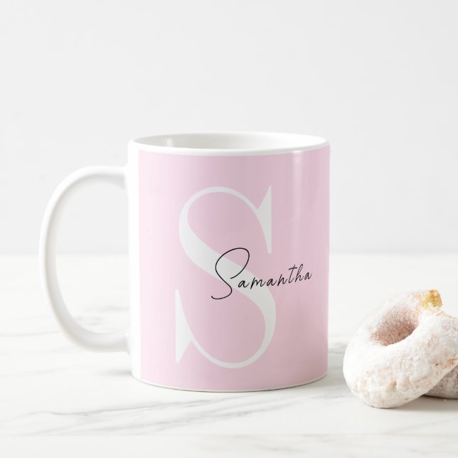 Elegant Rosa Pastel Personlig mugg med Monogram (Med munk)