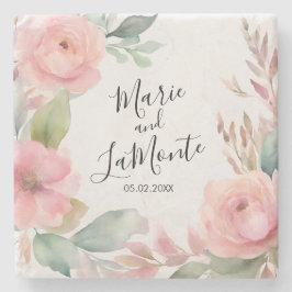 Elegant Rosa Pastel Watercolor Blommigt Bröllop Stenunderlägg