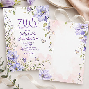 Elegant Rosa Pastell Vattenfärg Blommig 70-årsdag Inbjudningar