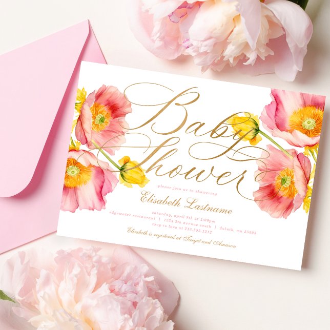 Elegant  Rosa Peach Blommigt Baby Shower Inbjudningar (Skapare uppladdad)