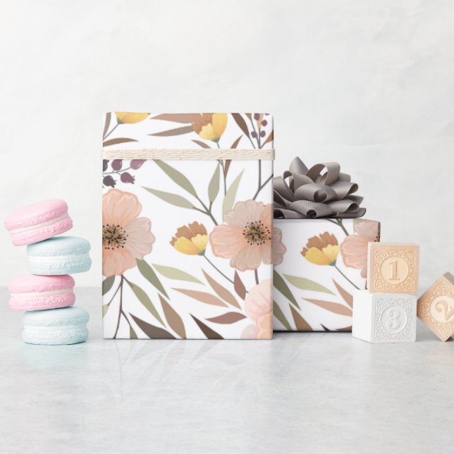 Elegant Rosa Peach Blommigt Botanical Mönster Wrap Presentpapper (Baby Shower)