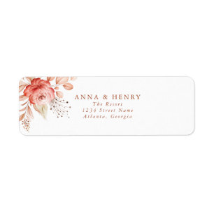 Elegant Rosa Peach Blommigt Bouquet Bröllop Returadress Etikett