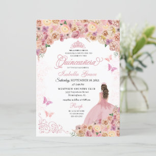 Elegant Rosa Peach Blommigt Quinceanera Inbjudningar