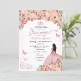 Elegant Rosa Peach Blommigt Quinceanera Inbjudningar