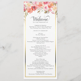 Elegant Rosa Peach Blommigt Watercolor Bröllop Program