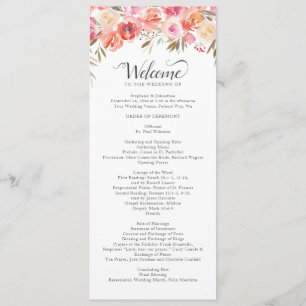 Elegant Rosa Peach Blommigt Watercolor Bröllop Program