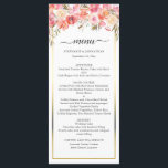 Elegant Rosa Peach Blommigt Watercolor Guld Bröllo Meny<br><div class="desc">Den här elegant bröllop-menyn har vattenfärgsbuketter i blommigtar med persikor och rosa. Eleganten omges av guld ram. Enkel att anpassa genom att klicka på "Anpassa".</div>