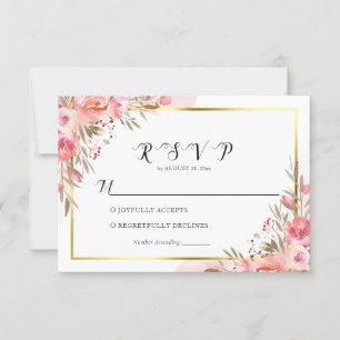 Elegant Rosa Peach Blommigt Watercolor Guld OSA Kort