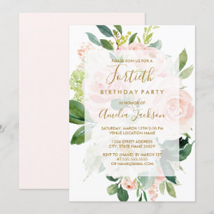 Elegant Rosa Peach Bloom 40:e födelsedag Party Inbjudningar