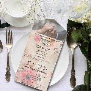 Elegant Rosa Peach Cream Watercolor Blommigt Photo