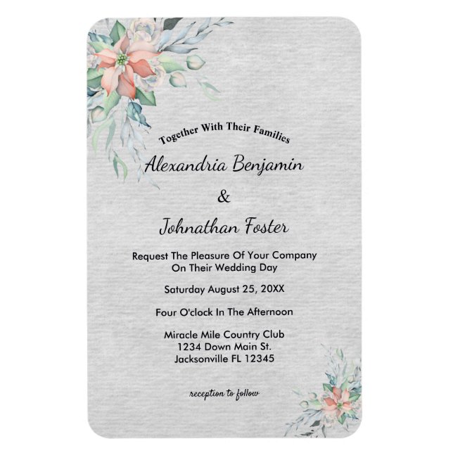 Elegant Rosa Peach Flowers Bouquet Bröllop Magnet (Vertikal)