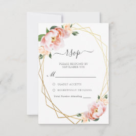 Elegant Rosa Peach Peony Guld Geometric Bröllop OSA Kort