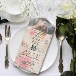 Elegant Rosa Peach Watercolor Blommigt QR-kodfoto