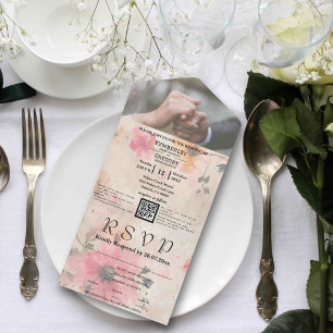 Elegant Rosa Peach Watercolor Blommigt QR-kodfoto