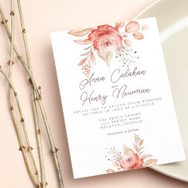 Elegant Rosa Peach Watercolor Ro Löv Bröllop Inbjudningar