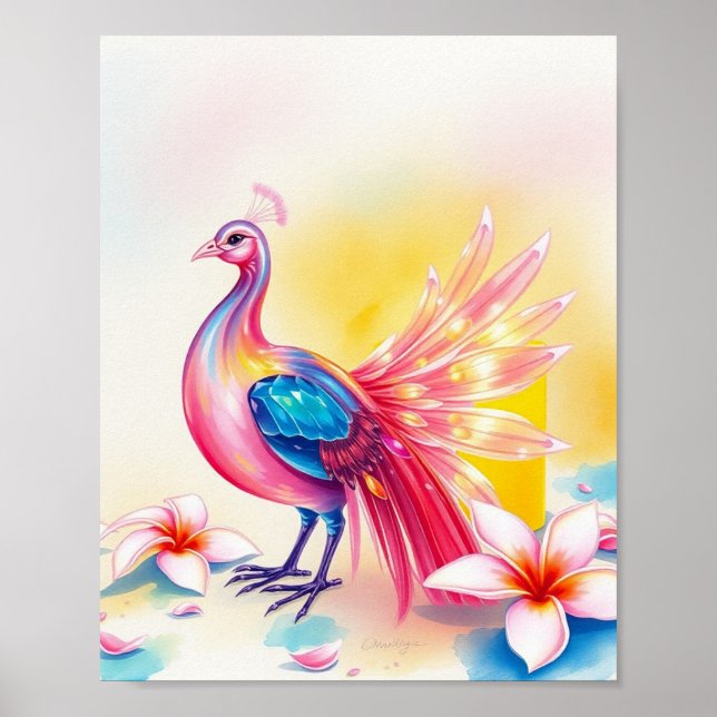Elegant Rosa Peacock Watercolor Poster (Framsidan)