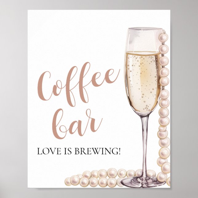Elegant Rosa Pearls and Prosecco Coffee Pub Sign Poster (Framsidan)