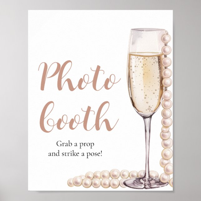 Elegant Rosa Pearls och Prosecco Photo Booth Sign Poster (Framsidan)