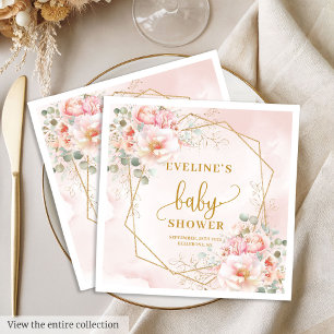 Elegant rosa peonies babyduschluncheon pappersservett