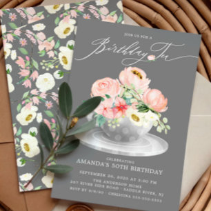 Elegant Rosa Peonies Blommigt Birthday Tea Inbjudningar