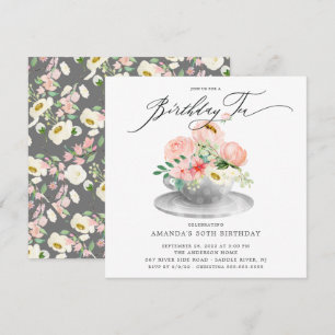 Elegant Rosa Peonies Blommigt Birthday Tea Invatio Inbjudningar