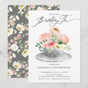 Elegant Rosa Peonies Blommigt Birthday Tea Invatio Inbjudningar