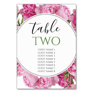Elegant Rosa Peonies Bröllop Guest Namn Bordsnummer